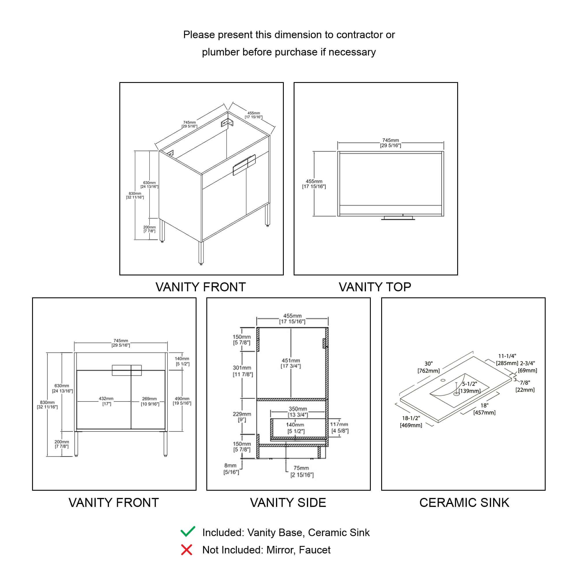Blossom Bari 24", 30", or 36" Freestanding Bathroom Vanity with Ceramic Sink, 30", installation
