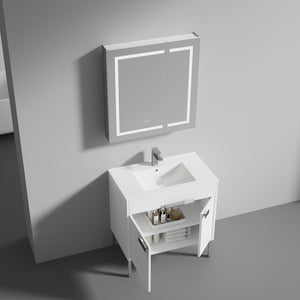 Blossom Bari 24", 30", or 36" Freestanding Bathroom Vanity with Ceramic Sink, 36", White, open