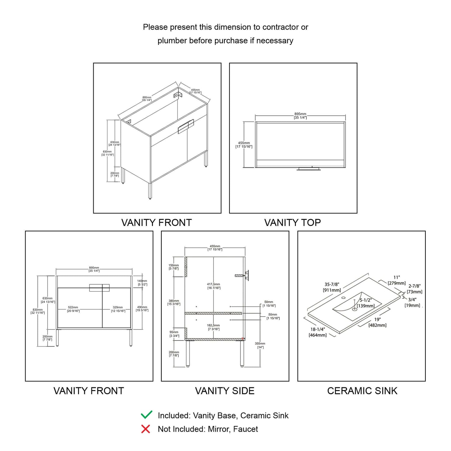 Blossom Bari 24", 30", or 36" Freestanding Bathroom Vanity with Ceramic Sink, 36", installation