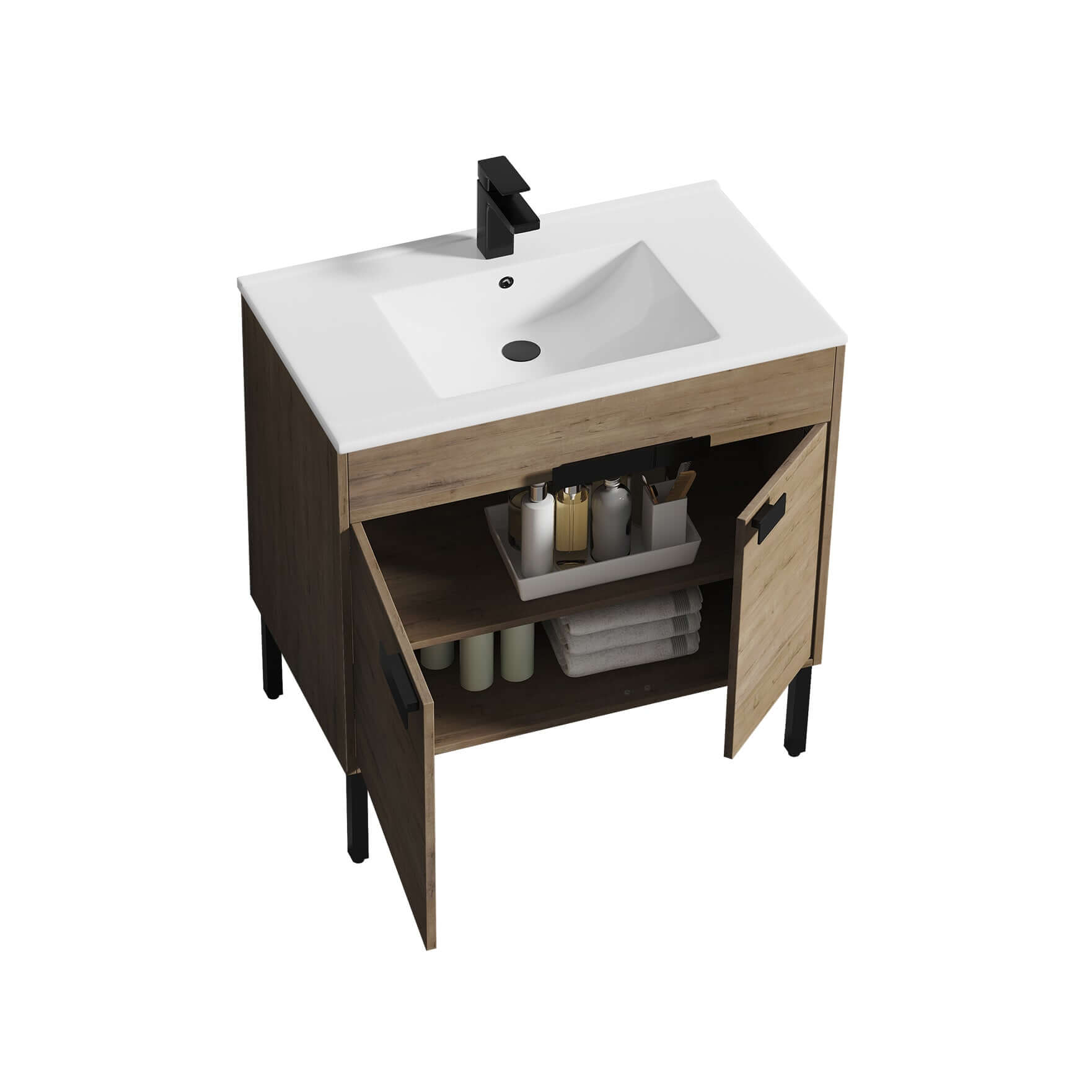 Blossom Bari 24", 30", or 36" Freestanding Bathroom Vanity with Ceramic Sink, 36", Classic Oak, open