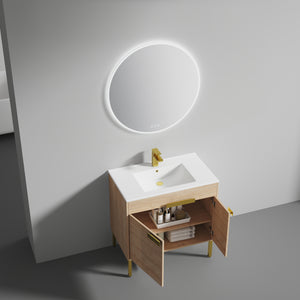 Blossom Bari 24", 30", or 36" Freestanding Bathroom Vanity with Ceramic Sink, 36", Maple, open
