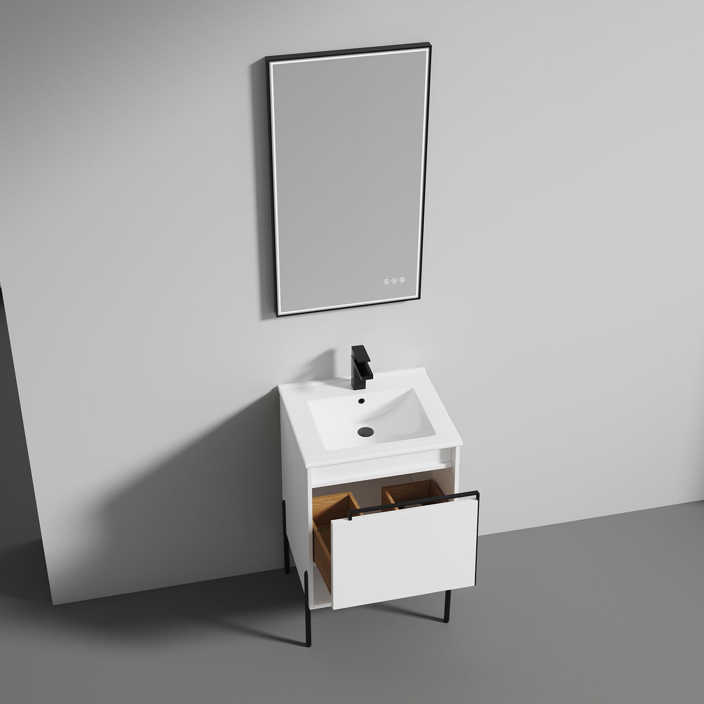 Blossom Turin Compact FreeStanding Vanity with Ceramic Sink for Small Bathrooms, 20", White open