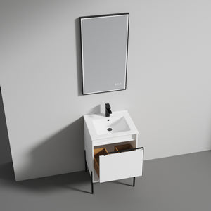 Blossom Turin Compact FreeStanding Vanity with Ceramic Sink for Small Bathrooms, 20", White open