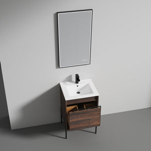Blossom Turin Compact FreeStanding Vanity with Ceramic Sink for Small Bathrooms, 20", Cali Walnut