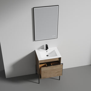 Blossom Turin Compact FreeStanding Vanity with Ceramic Sink for Small Bathrooms, 24", Classic Oak
