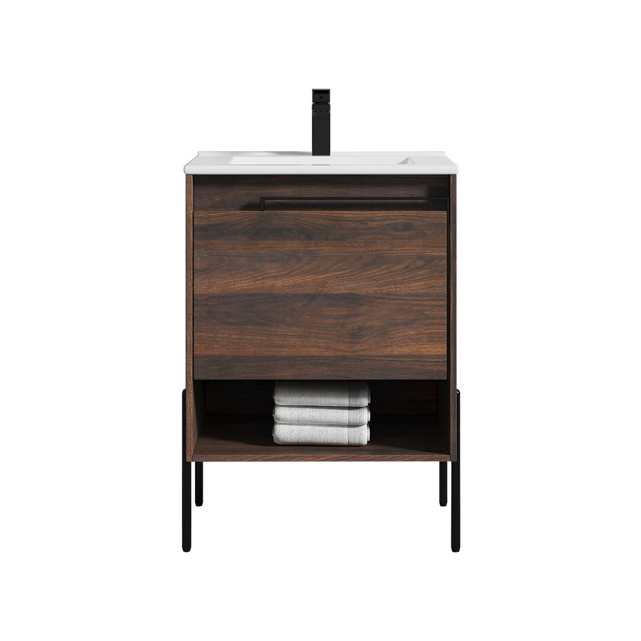 Blossom Turin Compact FreeStanding Vanity with Ceramic Sink for Small Bathrooms, 24", Cali Walnut