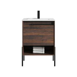 Blossom Turin Compact FreeStanding Vanity with Ceramic Sink for Small Bathrooms, 24", Cali Walnut