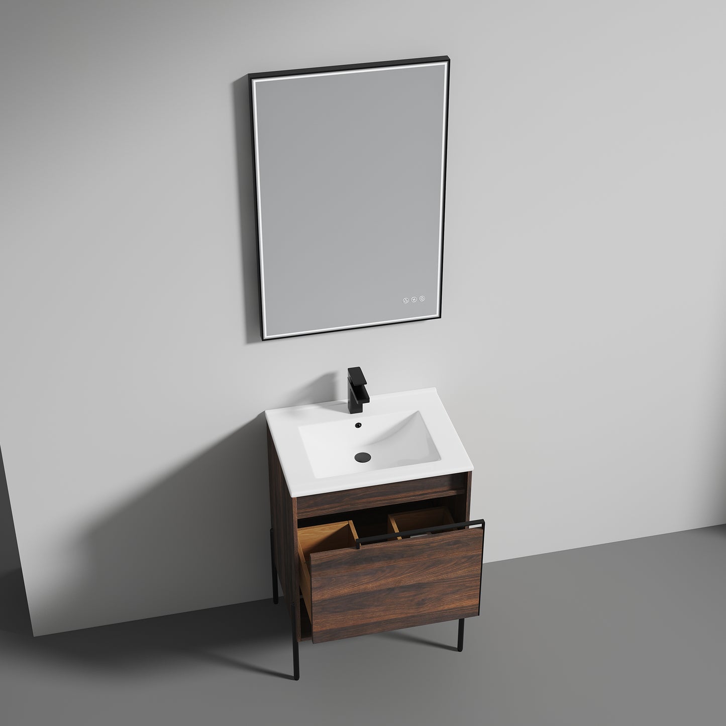 Blossom Turin Compact FreeStanding Vanity with Ceramic Sink for Small Bathrooms, 24", Cali Walnut