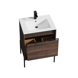 Blossom Turin Compact FreeStanding Vanity with Ceramic Sink for Small Bathrooms, 24", Cali Walnut