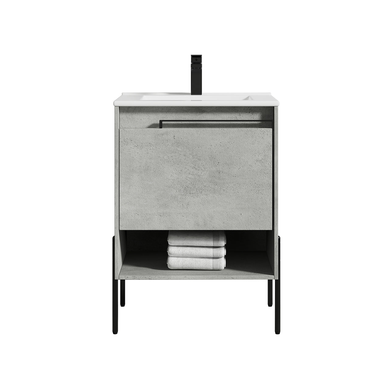 Blossom Turin Compact FreeStanding Vanity with Ceramic Sink for Small Bathrooms, 24", Plain Cement