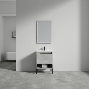 Blossom Turin Compact FreeStanding Vanity with Ceramic Sink for Small Bathrooms, 24", Plain Cement