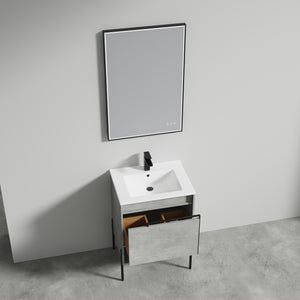 Blossom Turin Compact FreeStanding Vanity with Ceramic Sink for Small Bathrooms, 24", Plain Cement