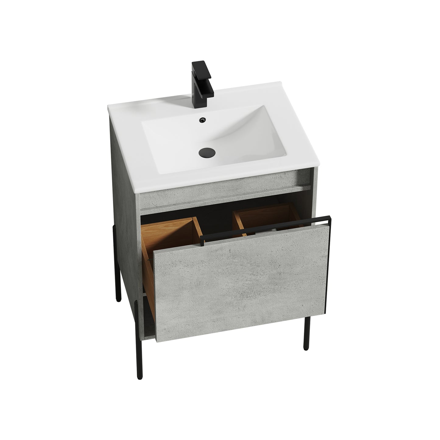 Blossom Turin Compact FreeStanding Vanity with Ceramic Sink for Small Bathrooms, 24", Plain Cement