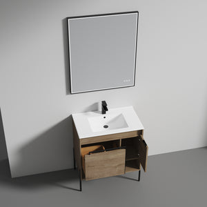 Blossom Turin Compact FreeStanding Vanity with Ceramic Sink for Small Bathrooms, 30", Classic Oak