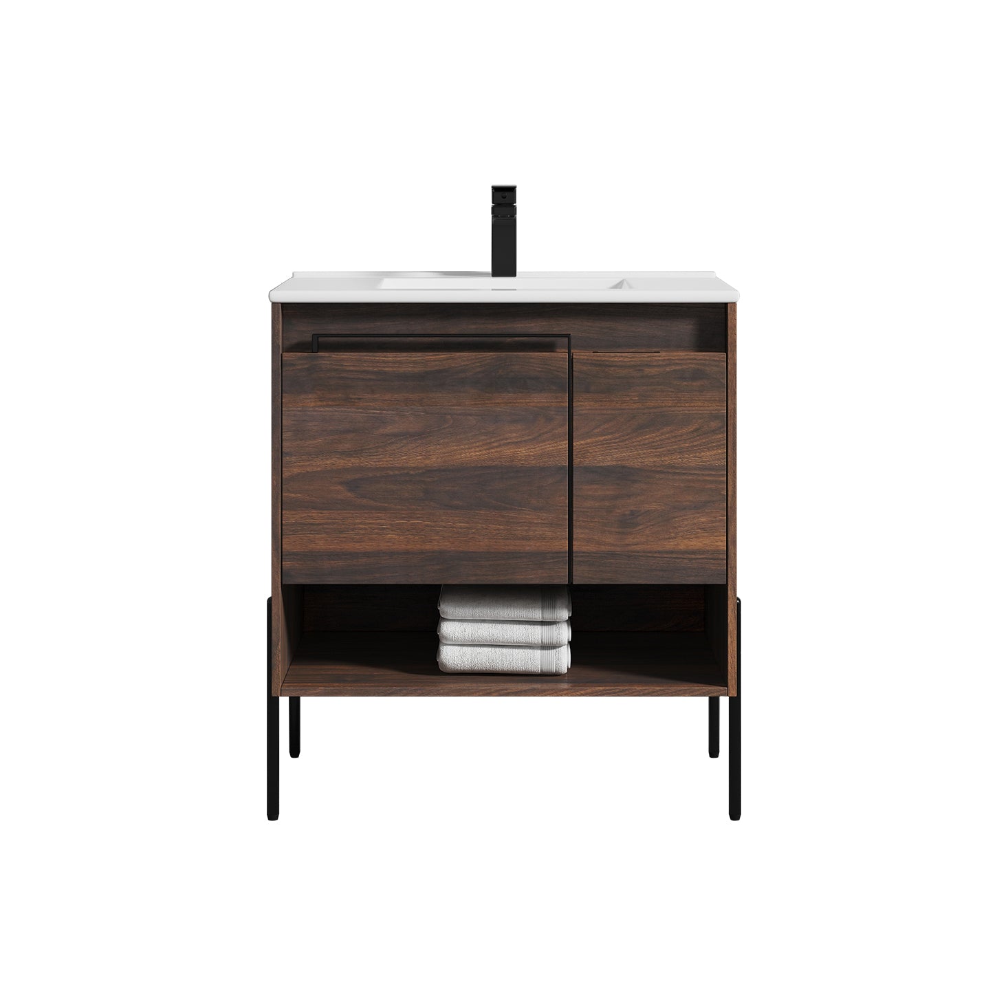 Blossom Turin Compact FreeStanding Vanity with Ceramic Sink for Small Bathrooms, 30", Cali Walnut