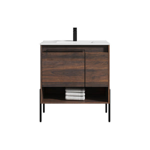 Blossom Turin Compact FreeStanding Vanity with Ceramic Sink for Small Bathrooms, 30", Cali Walnut