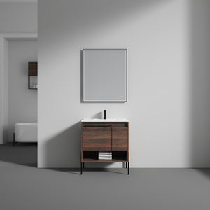Blossom Turin Compact FreeStanding Vanity with Ceramic Sink for Small Bathrooms, 30", Cali Walnut