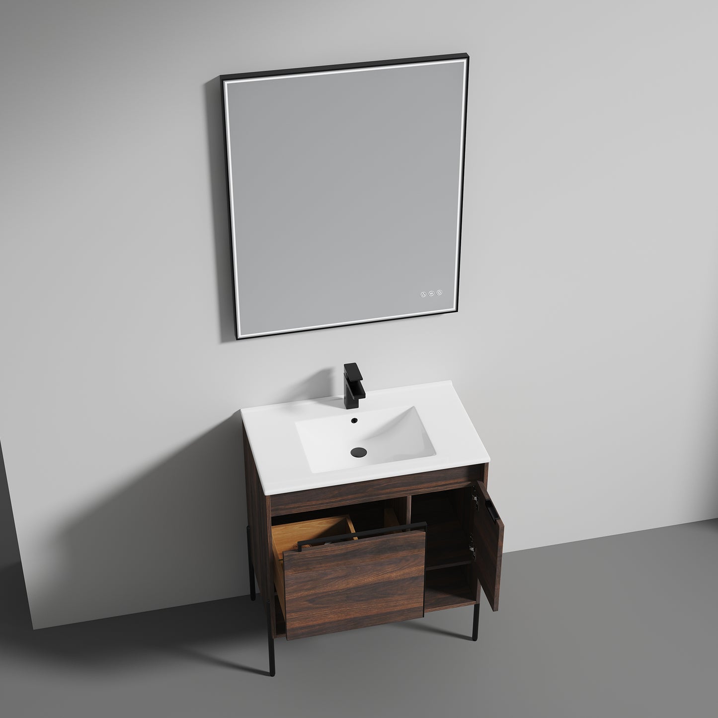 Blossom Turin Compact FreeStanding Vanity with Ceramic Sink for Small Bathrooms, 30", Cali Walnut