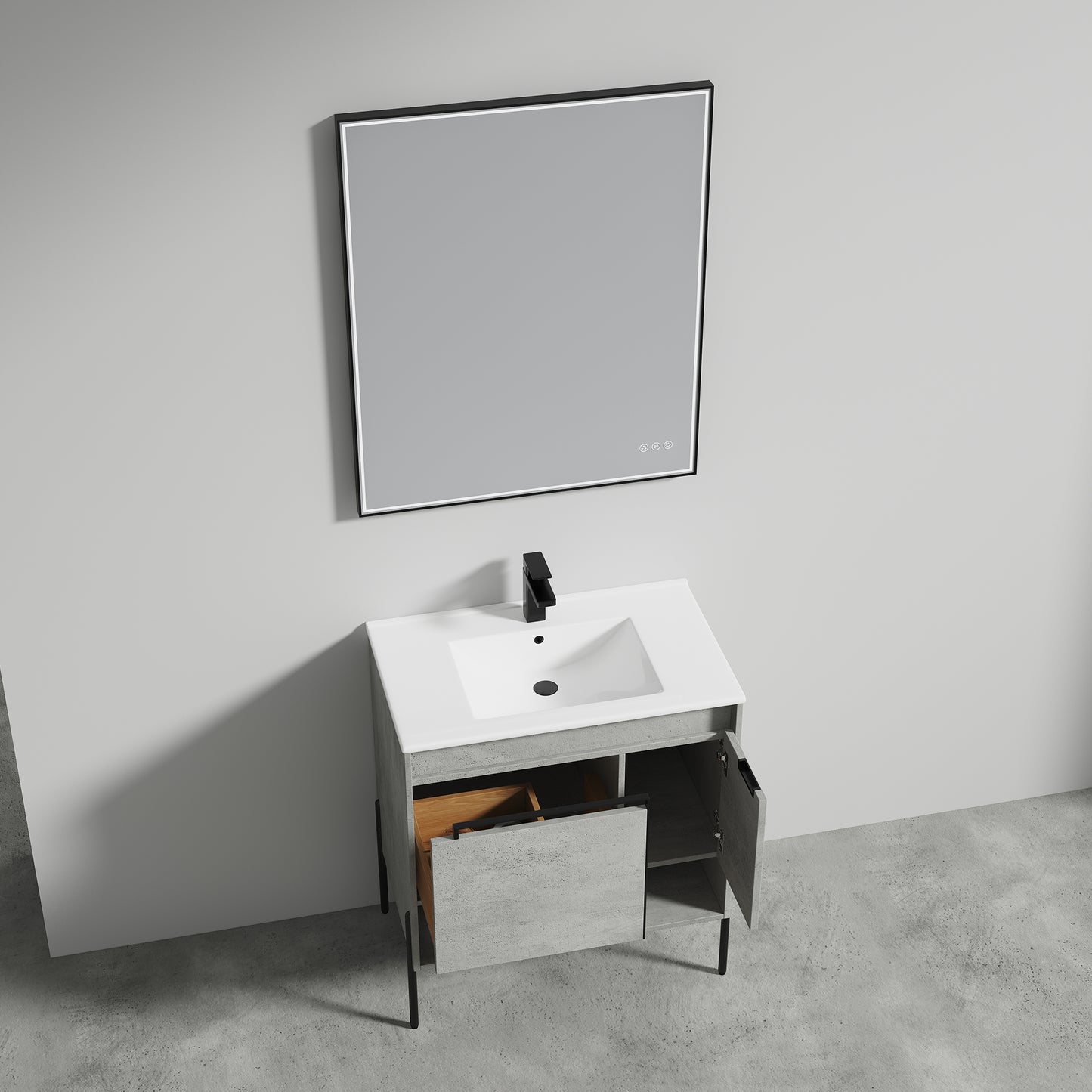 Blossom Turin Compact FreeStanding Vanity with Ceramic Sink for Small Bathrooms, 30", Plain Cement