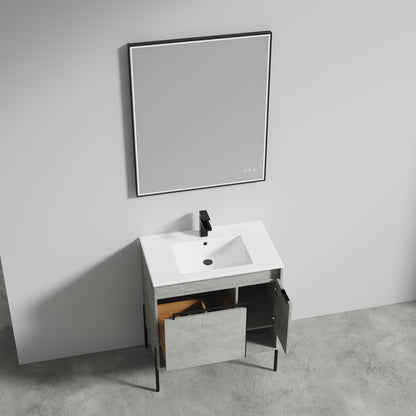 Blossom Turin Compact FreeStanding Vanity with Ceramic Sink for Small Bathrooms, 30", Plain Cement