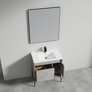 Blossom Turin Compact FreeStanding Vanity with Ceramic Sink for Small Bathrooms, 30", Plain Cement