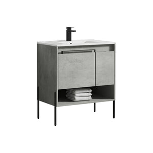 Blossom Turin Compact FreeStanding Vanity with Ceramic Sink for Small Bathrooms, 30", Plain Cement