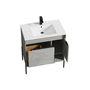 Blossom Turin Compact FreeStanding Vanity with Ceramic Sink for Small Bathrooms, 30", Plain Cement