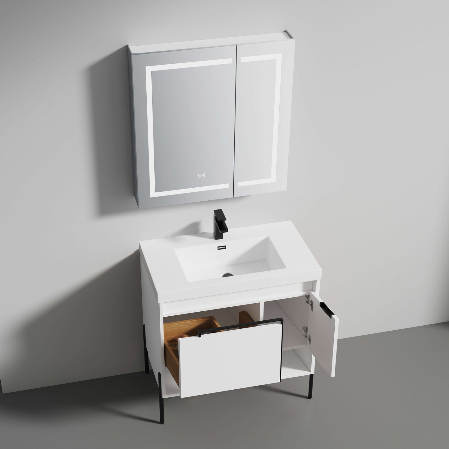 Blossom Turin Freestanding Bathroom Freestanding Vanity with Acrylic Sink - Available in 20", 24", 30", 36" Sizes and Multiple Finishes