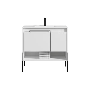 Blossom Turin Compact FreeStanding Vanity with Ceramic Sink for Small Bathrooms, 36", White
