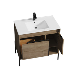 Blossom Turin Compact FreeStanding Vanity with Ceramic Sink for Small Bathrooms, 36",  Classic Oak