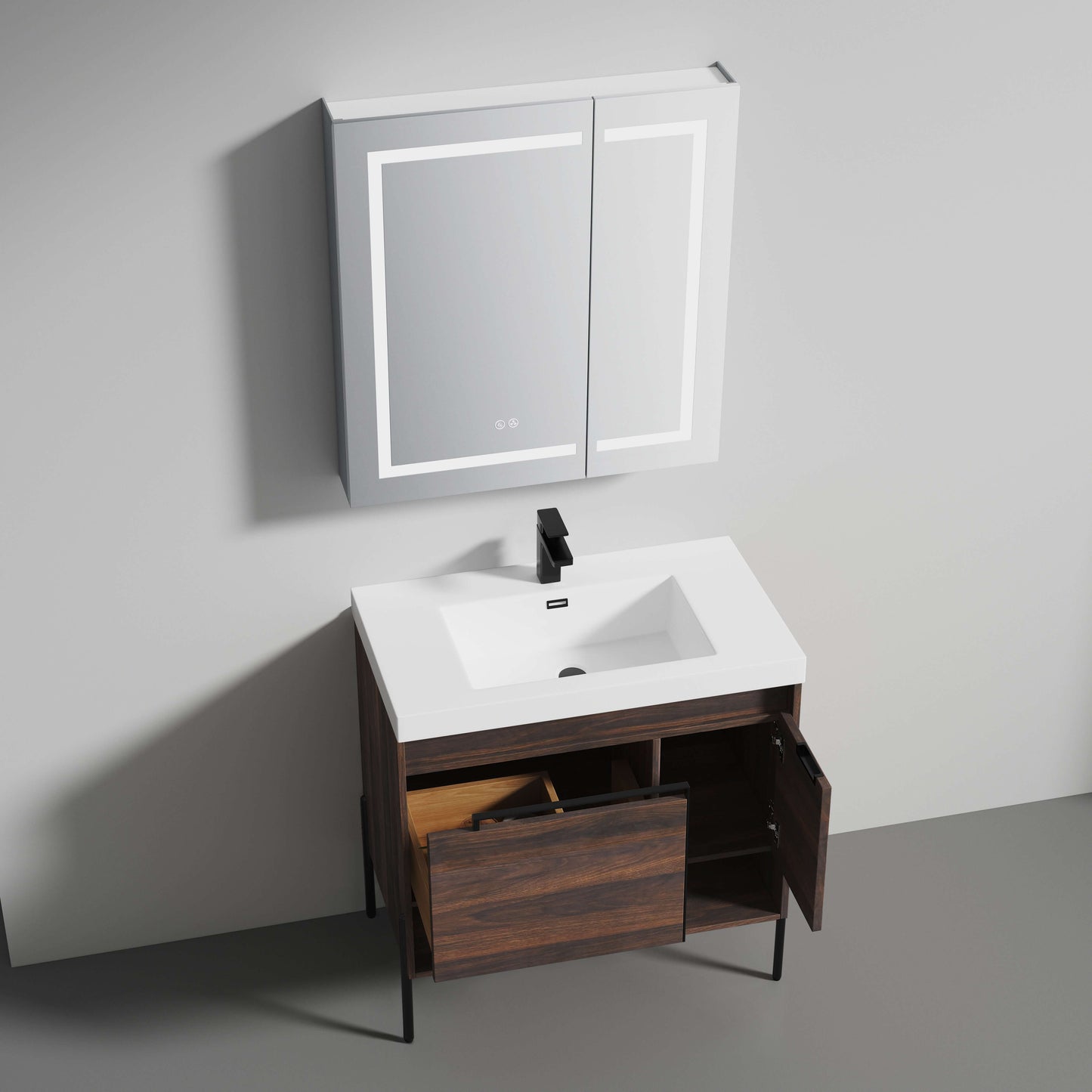 Blossom Turin Freestanding Bathroom Freestanding Vanity with Acrylic Sink - Available in 20", 24", 30", 36" Sizes and Multiple Finishes