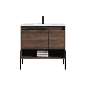 Blossom Turin Compact FreeStanding Vanity with Ceramic Sink for Small Bathrooms, 36",  Cali Walnut