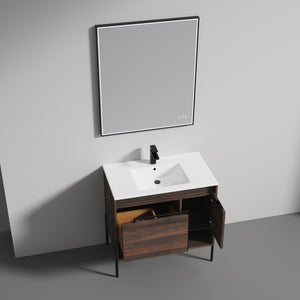 Blossom Turin Compact FreeStanding Vanity with Ceramic Sink for Small Bathrooms, 36",  Cali Walnut