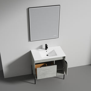 Blossom Turin Compact FreeStanding Vanity with Ceramic Sink for Small Bathrooms, 36",  Plain Cement
