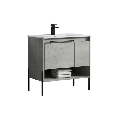 Blossom Turin Compact FreeStanding Vanity with Ceramic Sink for Small Bathrooms, 36",  Plain Cement