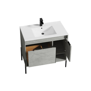 Blossom Turin Compact FreeStanding Vanity with Ceramic Sink for Small Bathrooms, 36",  Plain Cement