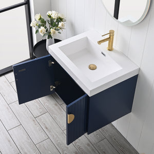 Blossom Moss Floating Bathroom Vanity with Sink, 24", Blue, open