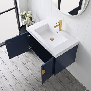 Blossom Moss Floating Bathroom Vanity with Sink, 30", Blue, open