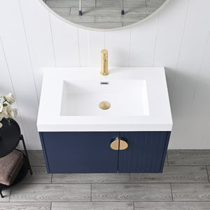 Blossom Moss Floating Bathroom Vanity with Sink, 30", Blue