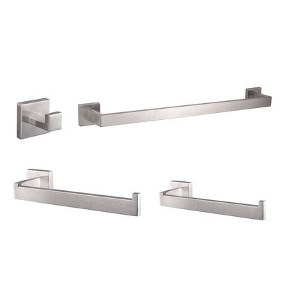 Lexora Bagno Lucido 4 pieces Satin Nickel set Robe Hook, Towel Holder, Toilet Paper Holder, 24" Towel Bar - The Bath Vanities