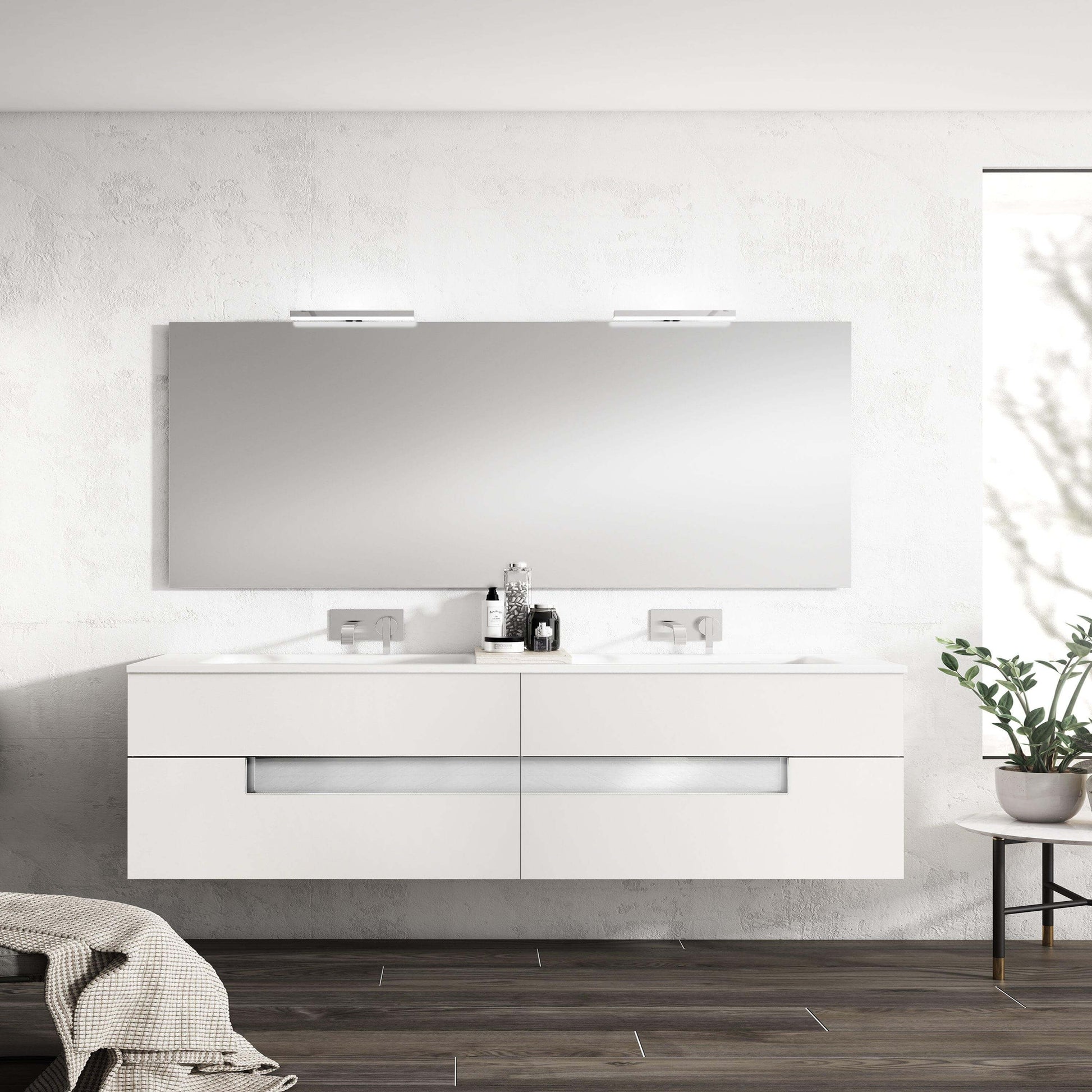 Lucena Bath Vision 80" Contemporary Wood single sink Vanity in White & White handle / Abedul & Tortora / Canela & Black / White & Black / White & Grey / Grey & White - The Bath Vanities