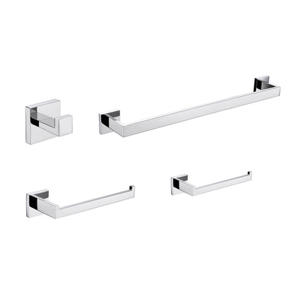 Lexora Bagno Lucido 4 pieces Chrom set Robe Hook, Towel Holder, Toilet Paper Holder, 24" Towel Bar - The Bath Vanities