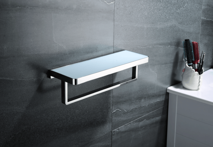 Lexora Bagno Bianca Black / White Glass Shelf w/ Towel Bar