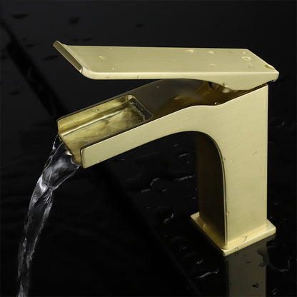 Balzani Brass Single Hole Waterfall Bathroom Faucet in Gun Metal, Black/Gold or Brushed