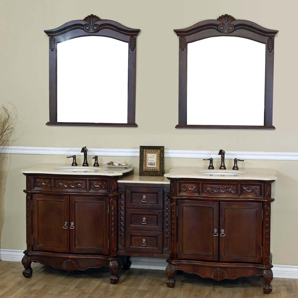 Bellaterra 82.7 In. Double Sink Vanity-Walnut 202016A-D-CR-WH, Cream Marble. Front
