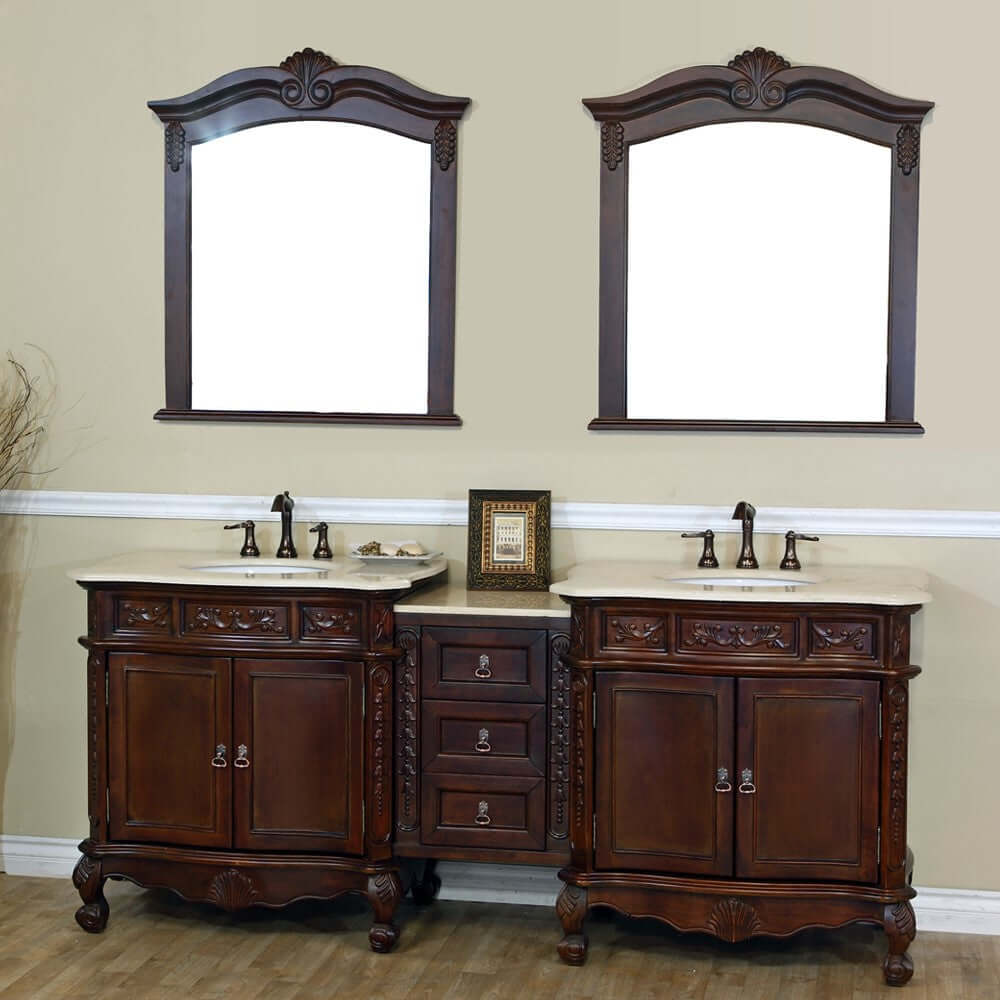 Bellaterra 82.7 In. Double Sink Vanity-Walnut 202016A-D-CR-WH, Cream Marble. Front