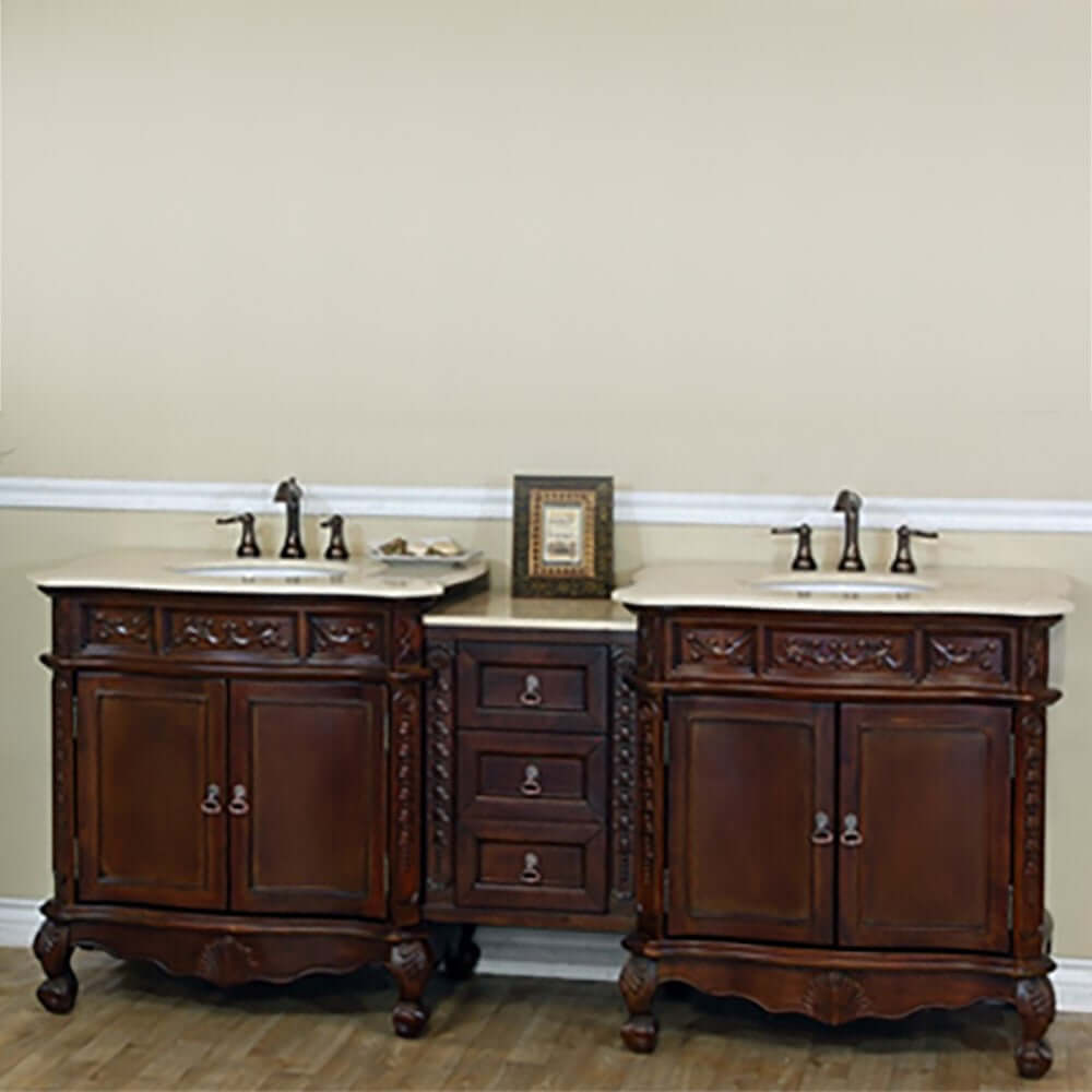 Bellaterra 82.7 In. Double Sink Vanity-Walnut 202016A-D-CR-WH, Cream Marble, Front