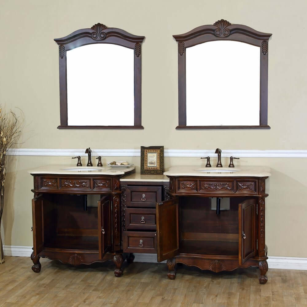 Bellaterra 82.7 In. Double Sink Vanity-Walnut 202016A-D-CR-WH, Cream Marble, Open