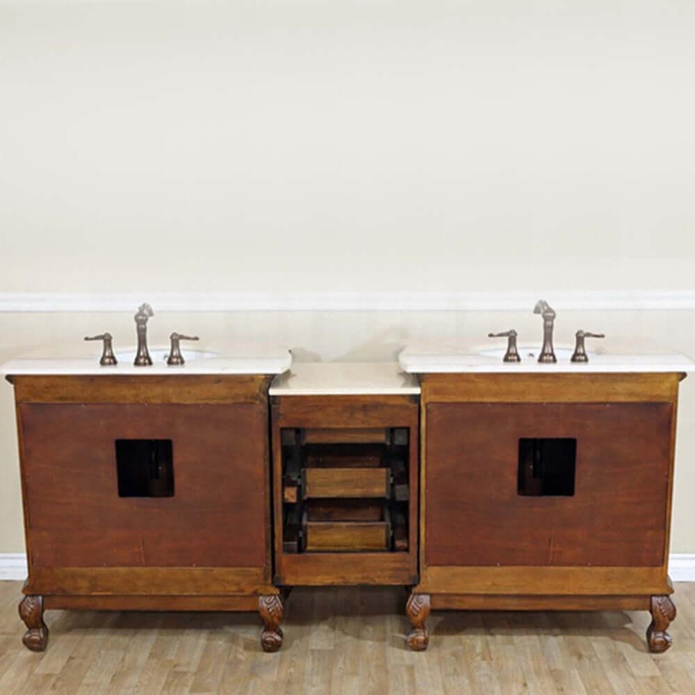 Bellaterra 82.7 In. Double Sink Vanity-Walnut 202016A-D-CR-WH, Cream Marble, Backside