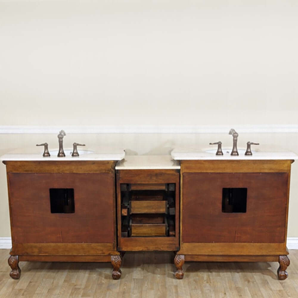 Bellaterra 82.7 In. Double Sink Vanity-Walnut 202016A-D-CR-WH, Cream Marble, Backside